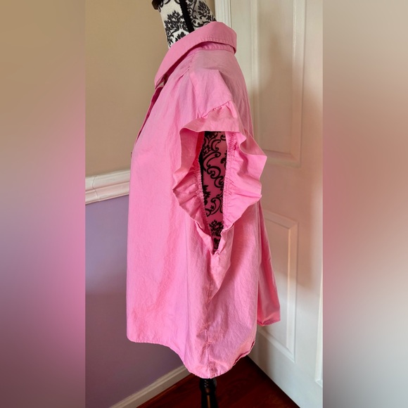 Crown & Ivy- Pink Ruffle Sleeve Women's Top, 100% cotton- size 1X - Picture 4 of 9